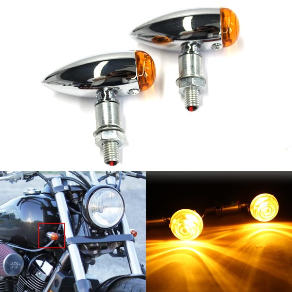 JMTBNO 2 x Motorcycle Indicators Chrome Lights Motorcycle Bullet Retro