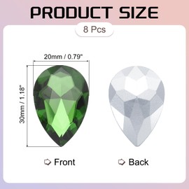 sourcing map 8Pcs 20 x 30mm Teardrop Rhinestones Glass Pointed Back Rhinestone Beads Gems for Jewelry Making Costume Crystal Embellishments Crafts,Grass Green
