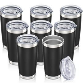 Orebigo 20 oz Tumbler with Lid Stainless Steel Insulated Tumblers Bulk Double Wall Vacuum Cups Powder Coated Travel Mug Keep Drink Cold and Hot, Black, 8 Pack