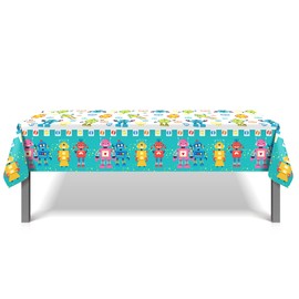 littkeef cliaet 3 Pcs Robots Tablecloth Plastic Table Covers Robots Tablecloth Disposable Table Cover Robots Table Cover for Kitchen Home Decor, 54x87In