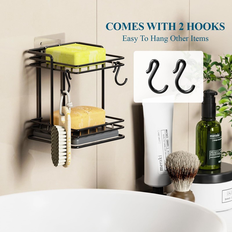 NiHome 2-Tier Soap Holder with Diatomite Mat, Rustproof Metal Shower
