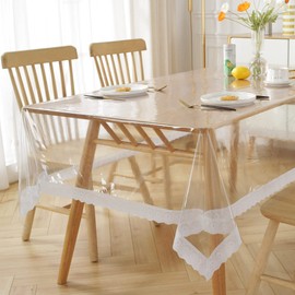 meioro Transparent Tablecloths, Tablecloth Protection, Rectangular Waterproof Table Protector, Lace Table Film, Table Film, Suitable for Indoor and Outdoor Use (Transparent Lace, 150 x 305 cm)