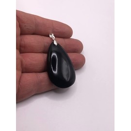 Generico 1.5 In black Obsidian oval pendant Necklace scrying polished Black mirror handmade Healing Crystal stone Amulet Spiritual Mexican craft Teotihuacan decor souvenir
