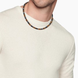 GAVU Crystal Pearl Necklace Made of Tiger's Eye Moss Agate Surfer Necklace for Men, Stone, Tigers Eye moss agate