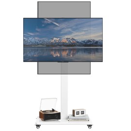 Mobile TV Cart with Wheels for 32 to 65 Inch TVs, Portrait to Landscape, Portable Rolling TV Stand, Height Adjustable TV Stand for Living Room/Bedroom, Holds Up to 100lbs, Max VESA 400x400mm (White)