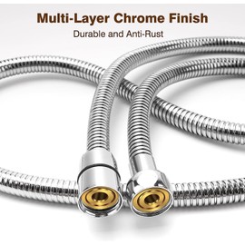 YEAUPE 1.5M(59") Universal Shower Pipe Anti-Kink Standard G1/2 All Copper Connectors, Chrome, Premium Replacement Stainless Steel Hose