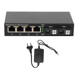 Fiber Media Converter 6 Ports 10 100 1000Mbps RX1550nm 20km Extension Gigabit Ethernet Switch for Network 100‑240V EU Plug