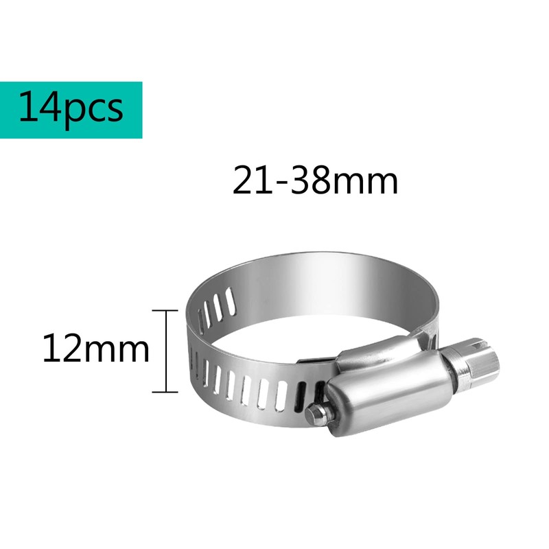 MIAHART 21-38mm Hose Clips Stainless Steel Adjustable Worm Drive Hose