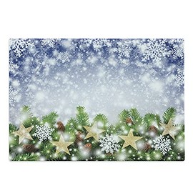 Ambesonne Christmas Cutting Board, Snow Time with Falling Flakes and Bokeh Backdrop Fir Twigs with Cones and Stars, Decorative Tempered Glass Cutting and Serving Board, Large Size, Multicolor