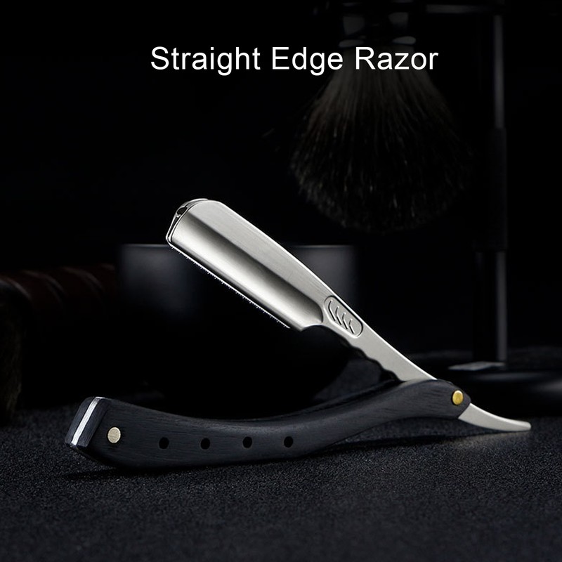 Men's Straight Edge Razor Zinc Alloy Wooden Handle Razor for