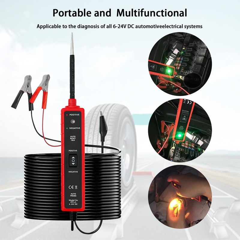 Circuit Tester Tool, 6-24V DC, Test Light with Short Circuit