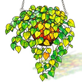 Plant Stained Glass Suncatcher, Pothos Window Hanging Garden Decor