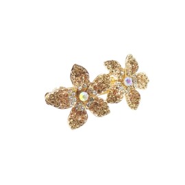 Ladies Gold Tone Metal Crystal Hair Barrette Double Flower (Gold)