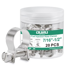 OURU 20PCS 1/4" Fuel Line Clamp 304 Stainless Steel,Adjustable 7/16"-1/2" Dia (11-13mm) Mini Fuel Injection Gas Line Hose Clamps,Pipe Clamp for Automotive,Diesel Petrol Pipe