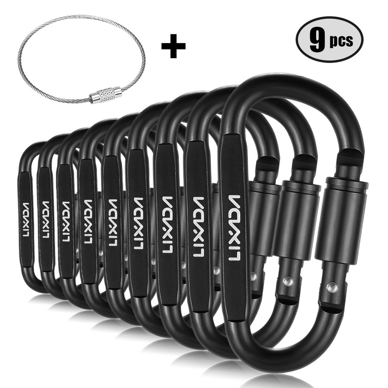 Lixada 9 Pack Aluminum Alloy D-ring Locking Carabiner Clip Set