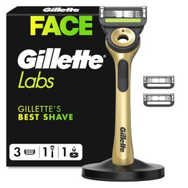 GilletteLabs with Exfoliating Bar, Razor for Men Champion Gold Edition, 1 Handle - 3 Blades, Includes Premium Magnetic Stand