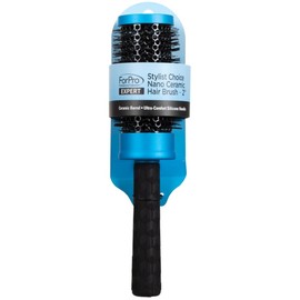 ForPro Expert Stylist Choice Nano Ceramic Hair Brush, 100% Natural Anion Bristle, Silicone Ergonomic Handle, 2" Ceramic Round Brush, Matte Blue
