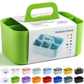 Multiuse Caddy Organizer with Handle - Stackable Plastic Tote Bin - Art Craft Supplies, Office, Desk, Stationery Pen Holder, Kitchen, Utensil, Makeup, Bathroom, Shower, Cleaning, Dorm Organizer -Green