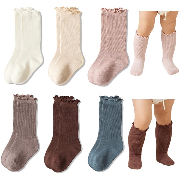 Exegawe Baby Girls Socks Cotton Toddler Knee-High Stockings Kids Cozy
