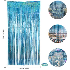 KUIZHEN Tinsel Curtains Light Blue Glitter, Pack of 6 Metallic Glitter Curtain Fringe 1 m x 2 m Tinsel Curtains Background for Christmas Tree Festivals Party Decoration New Year