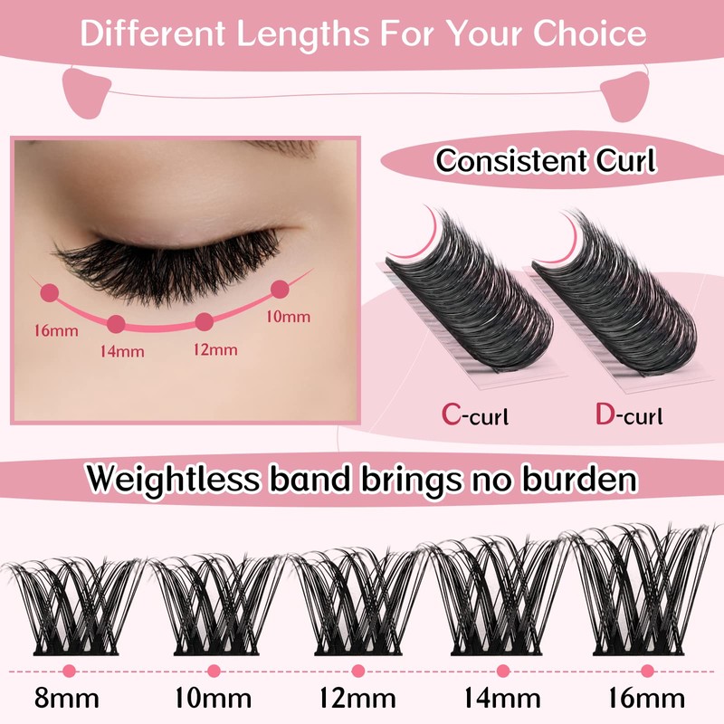 Pack of 72 Individual Eyelashes, Cluster Eyelashes, Eyelash Clusters, DIY