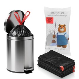 XUXRUS 2.6 Gallon Small Black Bathroom Trash Bags, 60 Count Folded Drawstring Small Garbage Bags, Tear-Resistant & Leak-Proof, Odor Control Liners for Bathroom, Office – Heavy Duty Trash Bags
