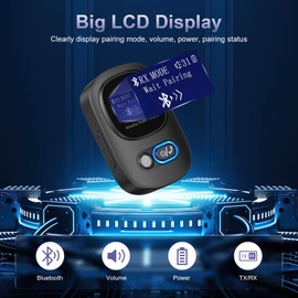 OQIMAX Bluetooth 5.3 Transmitter Receiver, Bluetooth Headphone Adapter with LED Display, Portable Wireless Aux Adapter with Volume Control, Hand-Free Call, Support TF Card, for TV, Speaker, Headset