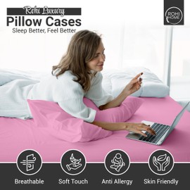 Rohi Polycotton Pillowcases 2 Pack - Easy Iron Bed Pillow Cover - Cool and Comfortable pillow case (Pillowcases, 50 x 75 cm, Soft Pink)