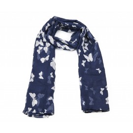 Ladies Lightweight Navy Blue and White Butterfly Print Scarf