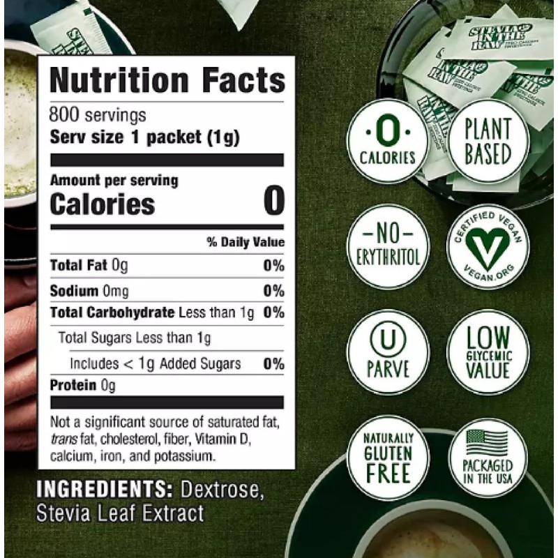 Stevia In The Raw Plant-Based Zero Calorie Sweetener Packets, 800