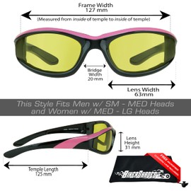Bikershades Motorcycle Photochromic Transitional Day Night Safety Glasses Women Black/Pink Frame