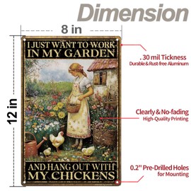 MOLESS Funny Garden Sign – I Just Want to Work in My Garden and Hang Out with My Chickens | 12x8″ Vintage Metal Sign for Outdoor Decor - Gardening Gift for Women Chicken & Plant Lovers, 2486