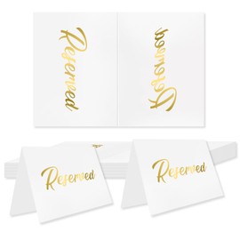 TEAONE Table Chair Reservation, 20 PCS Elegant Reserved Signs with Gold Foil Lettersfor Wedding, Party, Restaurant (White)