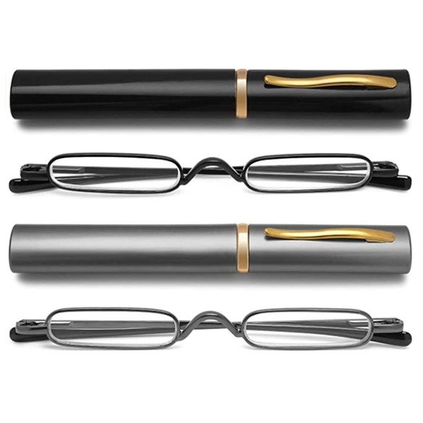 Hubeye 2 Pairs Mini Reading Glasses Compact Spring Hinged Slim