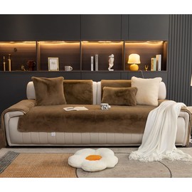 vctops Luxury Faux Fur Thick Warm Couch Sofa Cover Super Soft Minky Fuzzy Sectional Couch Covers Fluffy Non-Slip Sofa Slipcover Furniture Protector (Coffee,28"x70")