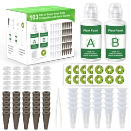 Aooccder Replacement for Aerogarden Pods Hydroponic Accessories, Grow Anything Seed Pods Kit with 25 Grow Sponges, 25 Grow Baskets, 25 Pod Labels, 25 Grow Domes and 200ml A&B Plant Food Nutrients