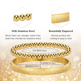 2 Pcs Muslim Islamic Gift Bracelets for Women, Cuff Ayatul Kursi Bracelets Arabic Allah Beads Stacking Bangles Bracelets, Quaran Tasbih Religious Protection Islam Eid Ramadan Jewelry Gifts for Women