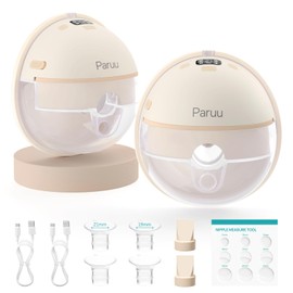 Paruu Hands Free Breast Pump P16, Wearable Breast Pump Electirc Portable with 4 Modes & 12 Levels, Max 309mmHg Strong Suction 19/21/24mm Flange Inserts Wearable Breastfeeding Pump, 2 Pack（Nude