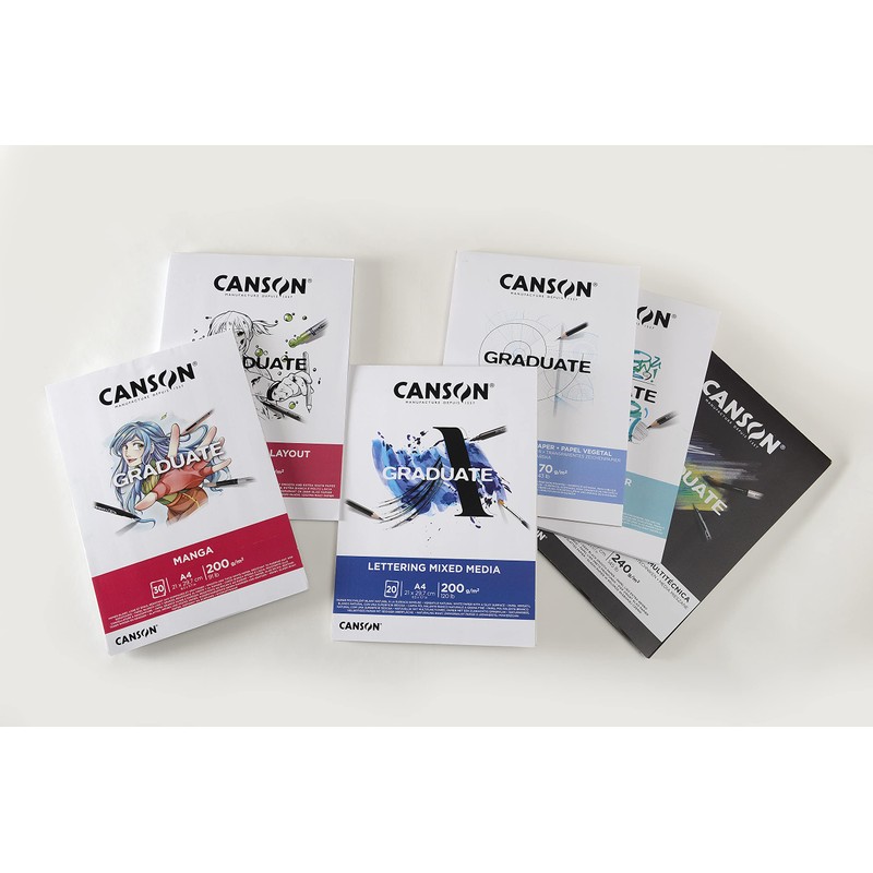 Canson Lettering C31250P026 A4 20 Sheets Satin 180 g White