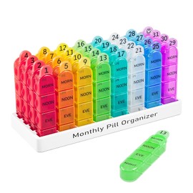Daviky- Pastillero mensual para 4 tomas al día, pastillero de 30 días con pastillero diario, pastillero mensual, contenedor de pastillas para 31 días para guardar suplementos y medicamentos.