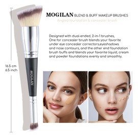 MOGILAN Professional Dual-Ended Makeup Brush - Buff, Blend & Perfect Foundation, Concealer, and Cream Products for Seamless Makeup Application Vegan Face Brush