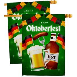 Breeze Decor Oktoberfest Beer House Flag 2 pcs Pack Beverages Happy Hour Game Pong Party Ale Lager Craft Decoration Banner Small Garden Yard Gift Double-Sided, Made in USA
