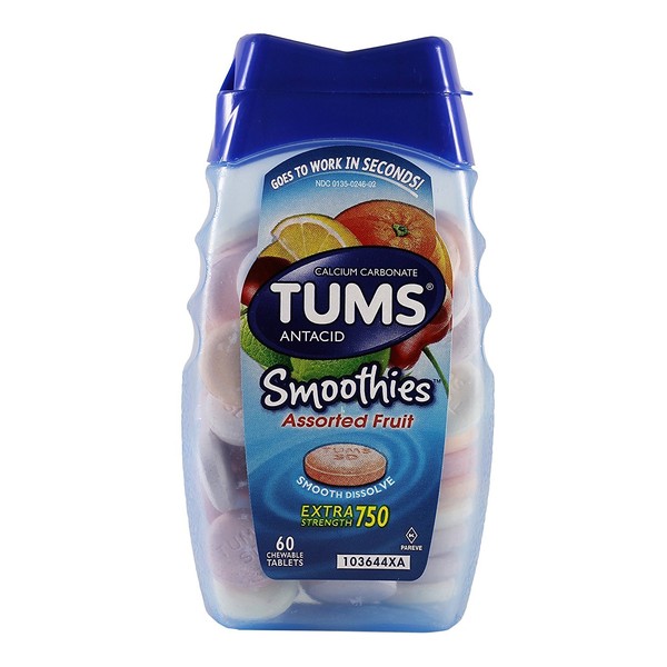 Tums Smoothies Assorted Fruit, 60 Chewable Tablets, (Pack of 2)