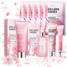 9Pcs Sakura Skincare Set, Skin Care for Teenage Girls Gift Set, Sakura Pamper Sets For Women Gifts,Skin Care Sets & Kits, Face Cleanser, Face Serum, Eye Cream, Hand Cream, Mask (9Pcs)