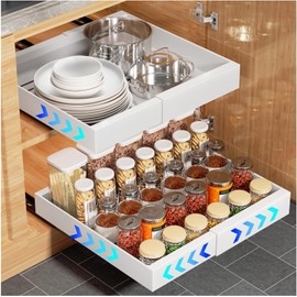 devesanter Telescopic Drawer, Adjustable Width Extendable Cabinet Organiser, Extendable Drawer Extendable Cabinet Organiser, No Drilling and Nailing Required (White)