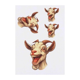 4 x 'Laughing Billy Goat' Temporary Tattoos - Water Resistant, Skin-Safe, Non-Toxic Transfers, Mixed Sizes (TO00077532)