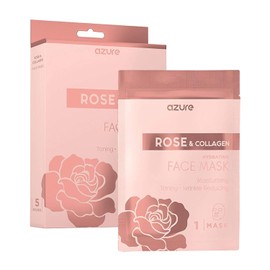 AZURE - Mascarilla facial hidratante de rosa y colágeno – Máscara facial tonificante, levanta e hidrata profundamente – Reduce las líneas finas y arrugas, reduce los signos de envejecimiento y parches secos – Cuidado de la piel fabricado en Corea – Paquete de 5