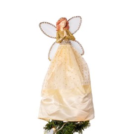 Champagne Gold Angel Tree Topper Glitter Dress Diamante Fairy Christmas Decor