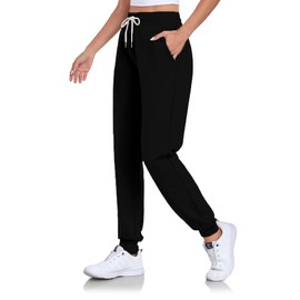 Inno 28" 31" 34" 36" Women's Baby Polar Fleece Lined Jogger Pants Warm Sweatpants Thermal Athletic Lounge, Air Layer,Black,M,36 Inseam