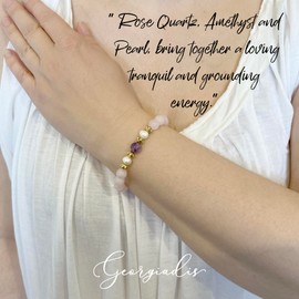 { Georgiadis } - Beautiful Real Freshwater Pearls, Rose Quartz and Amethyst Bracelet, featuring Grade A, High Luster Pearls and Stunning Gemstones, Healing, Spiritual Properties, Enhancing Spiritual Awareness, Calming, Gift, Bracelet for Women. (Rose Pin